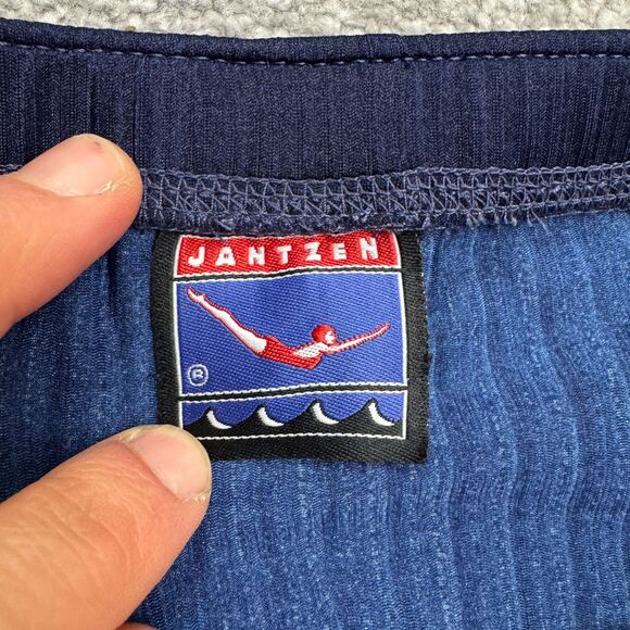 Jantzen Vintage High Waist Boyleg Swim Bottom Shorts Womens 8 Navy Blue Ribbed - Picture 3 of 9